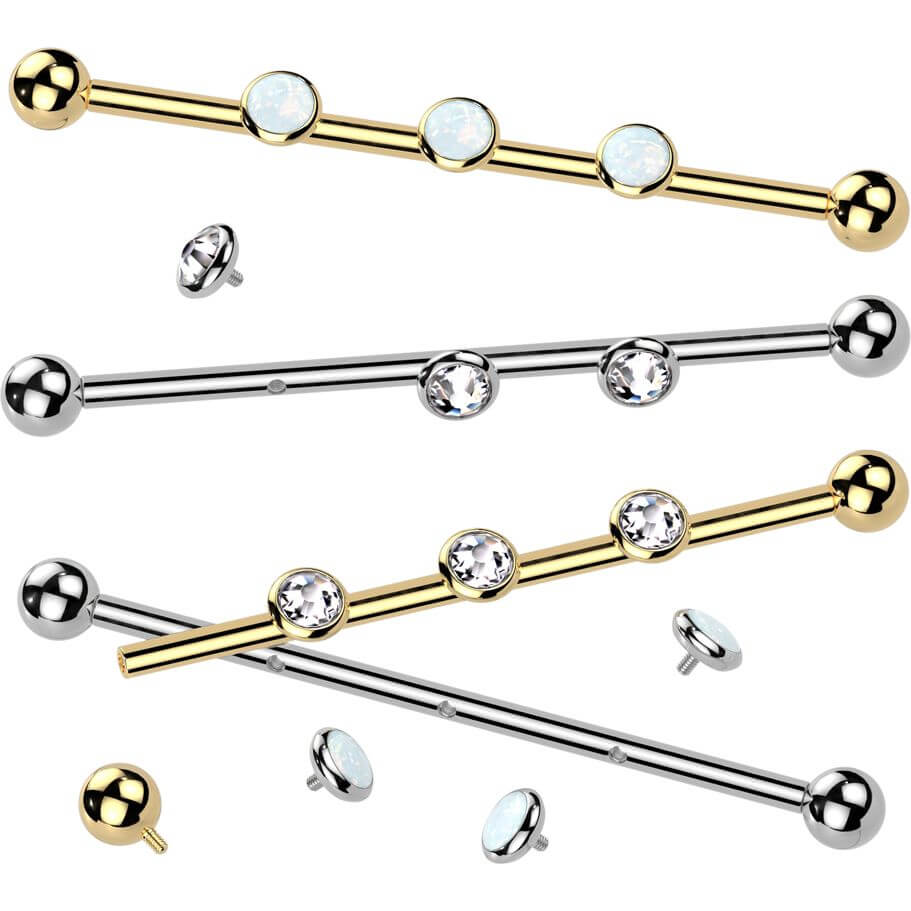 Titane Barre industriel 3 pierres en zircone opale assemblée sur monture Filetage Interne - Image 3