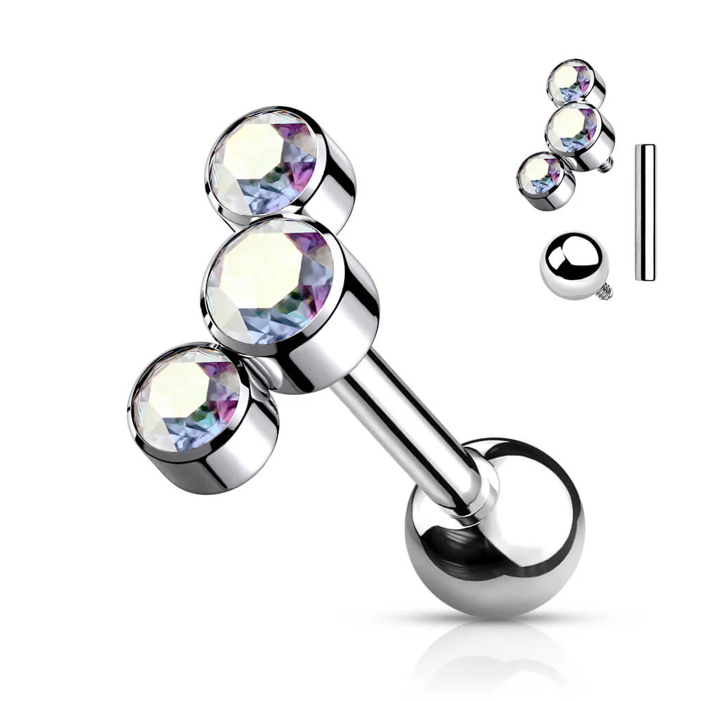Titane Barre 3 Zircones Argent Filetage Interne - Image 2