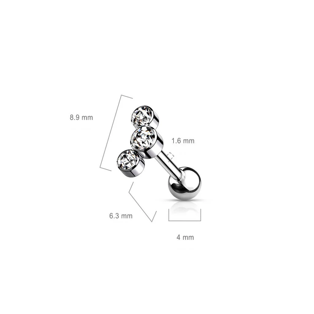 Titane Barre 3 Zircones Argent Filetage Interne - Image 3