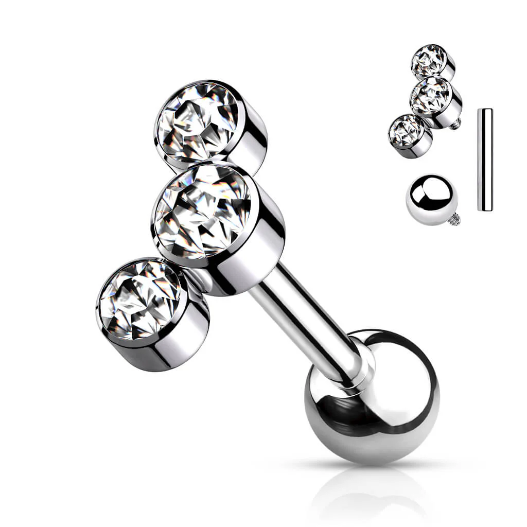 Titane Barre 3 Zircones Argent Filetage Interne - Image 4