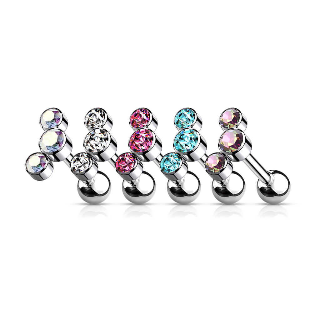 Titane Barre 3 Zircones Argent Filetage Interne - Image 5