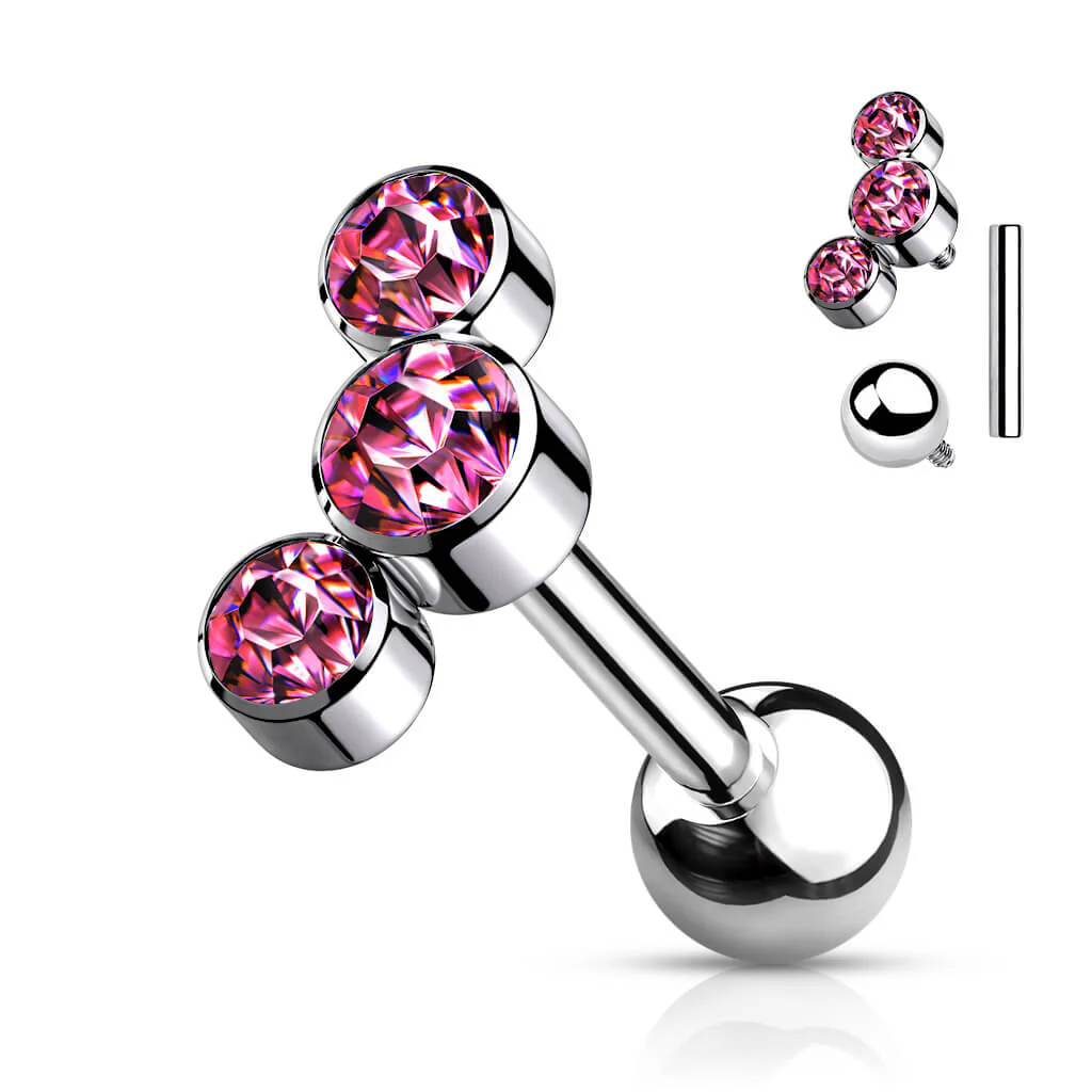 Titane Barre 3 Zircones Argent Filetage Interne - Image 6