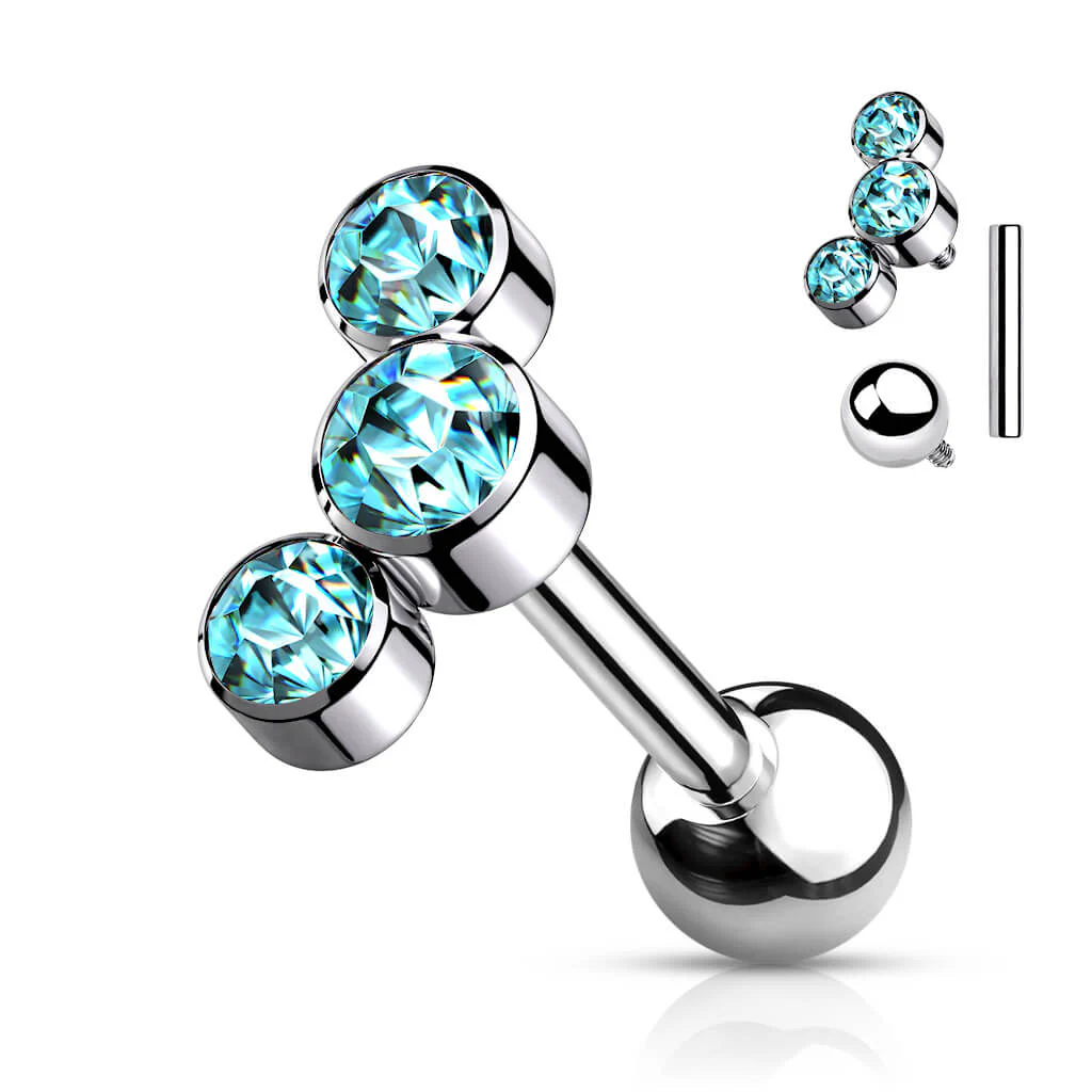 Titane Barre 3 Zircones Argent Filetage Interne - Image 8