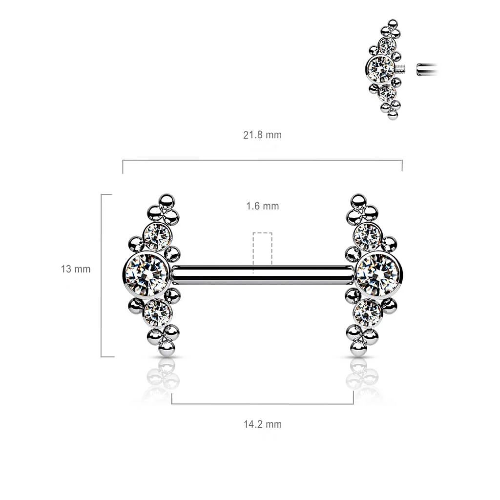 Titane Téton 3 Zircones Argent Filetage Interne - Image 3