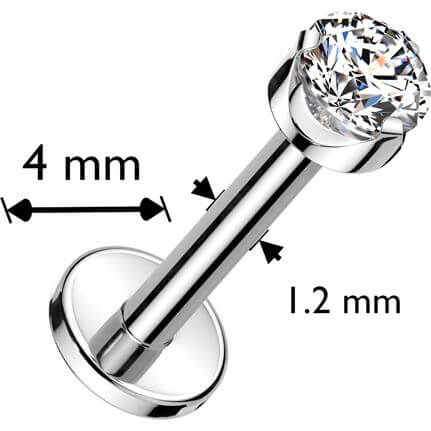 Titane Labret serti griffe rond Zircone Filetage Interne - Image 2