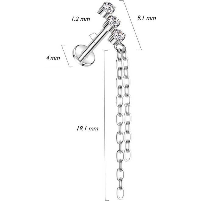 Titane Labret 3 Zircone Pendentif Chaine Filetage Interne - Image 2