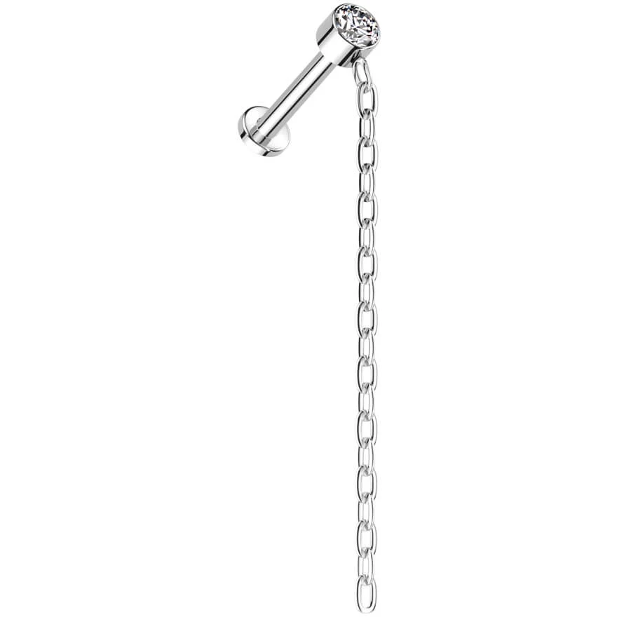 Titane Labret Pendentif Chaine Zircone Filetage Interne - Image 4