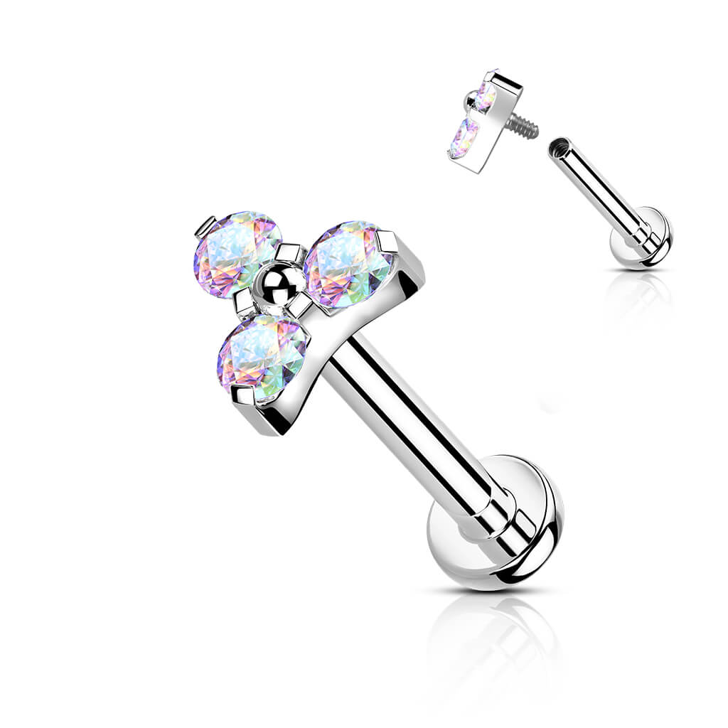 Titane Labret Triangle Zircone Argent Filetage Interne - Image 2