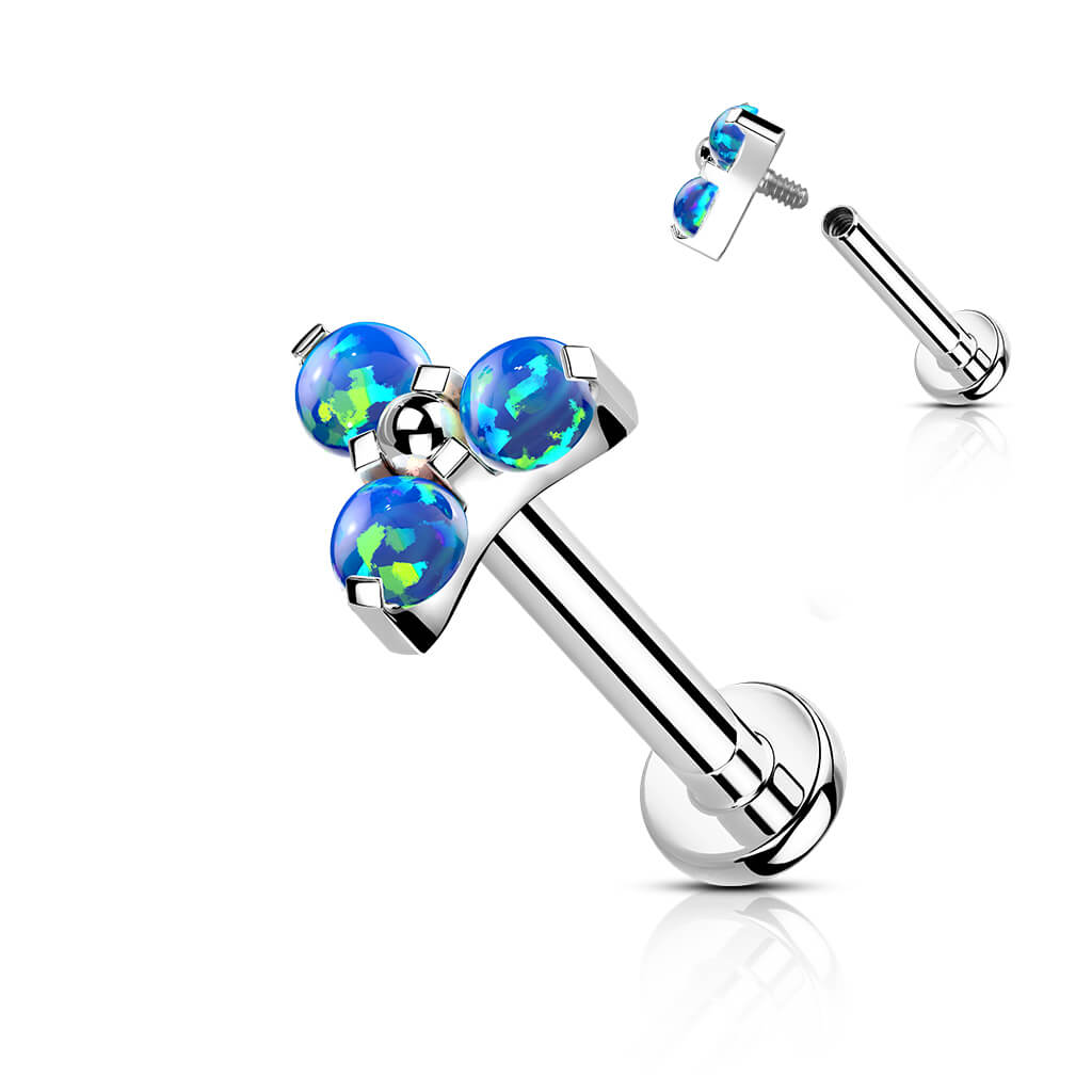 Titane Labret Triangle Opale Argent Filetage Interne - Image 2