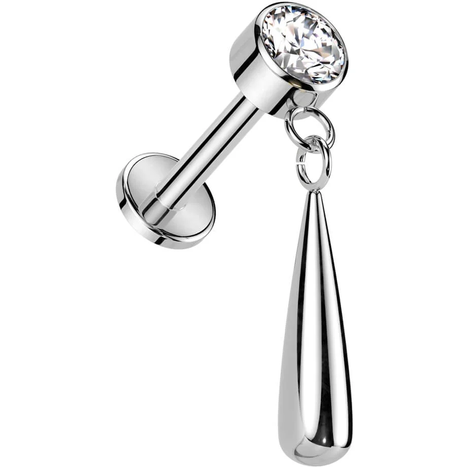 Titane Labret Pendentif Larme Zircone Filetage Interne - Image 5