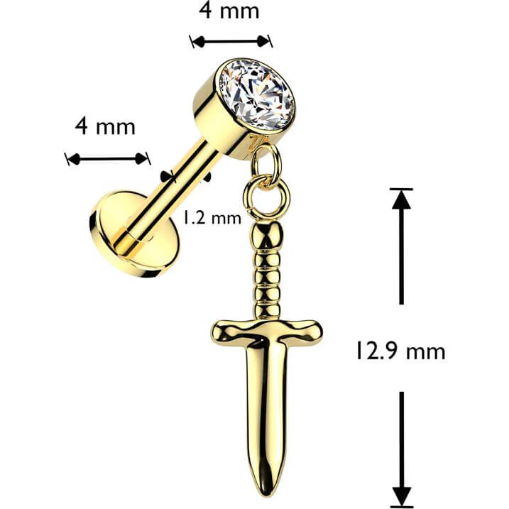 Titane Labret pendentif épée en zircone Filetage Interne - Image 2