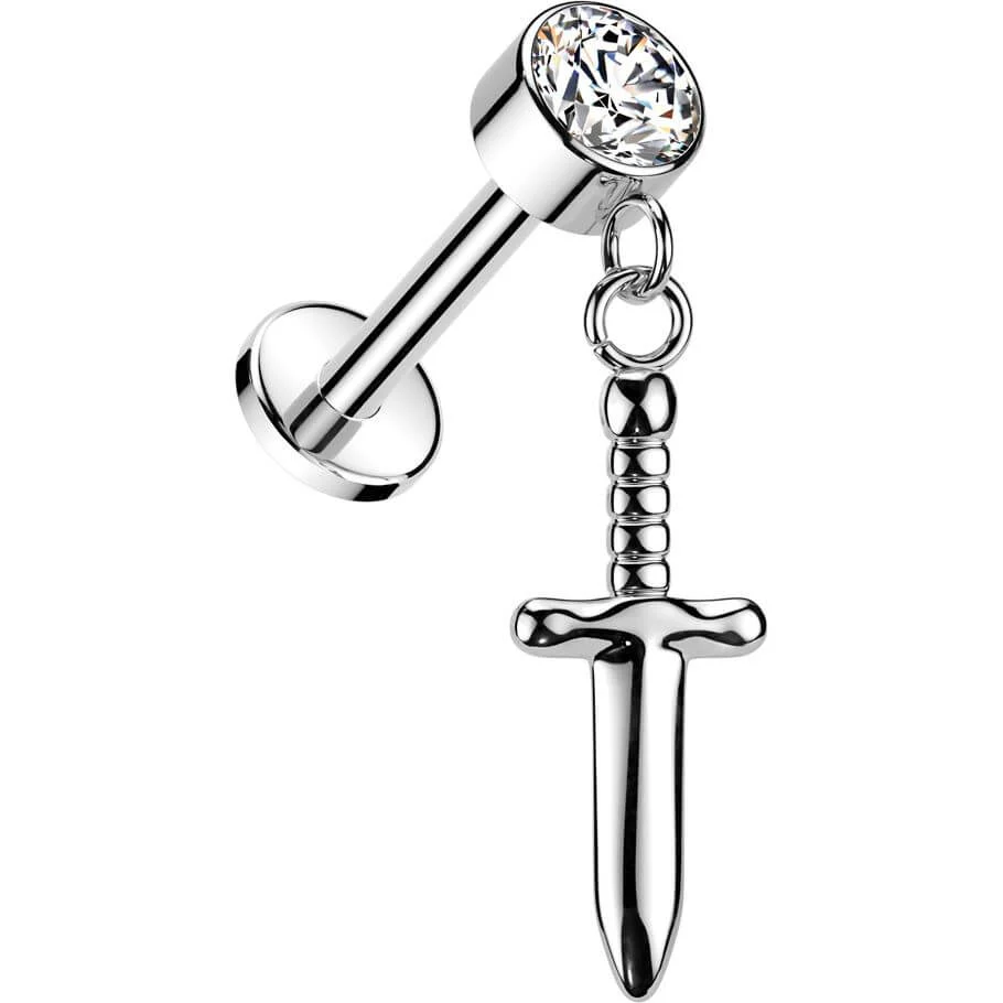 Titane Labret pendentif épée en zircone Filetage Interne - Image 6