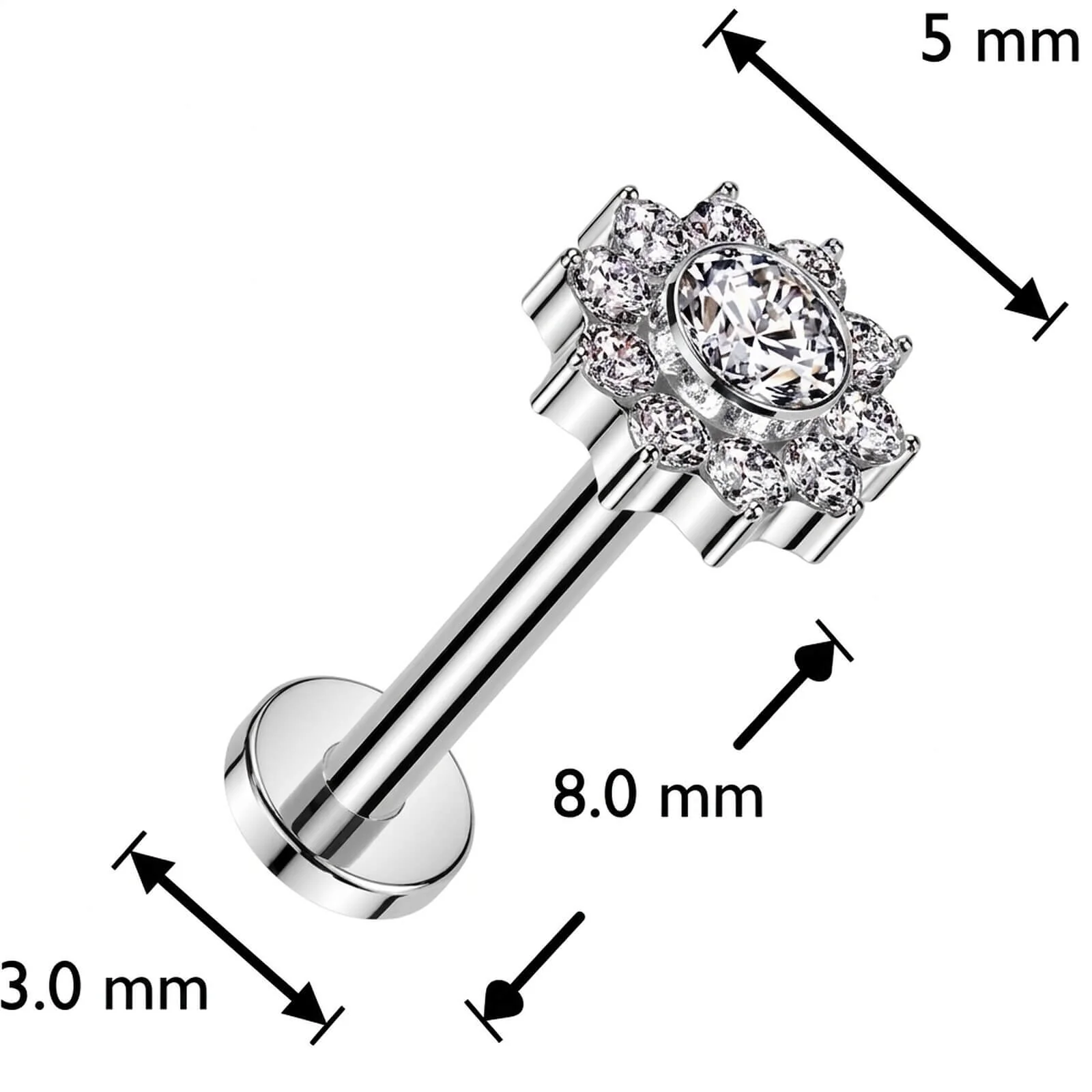 Titane Labret fleur zircone Filetage Interne - Image 2