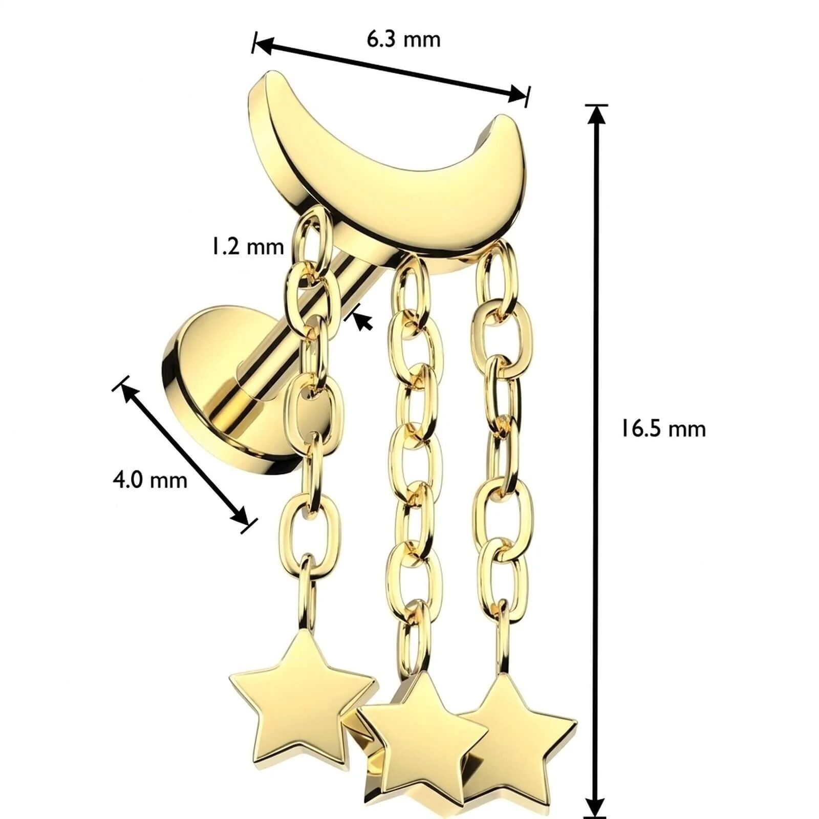 Titane Labret étoiles lunaires pendentif Filetage Interne - Image 2