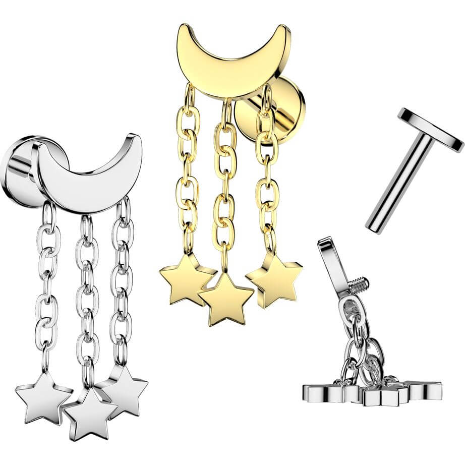 Titane Labret étoiles lunaires pendentif Filetage Interne - Image 3