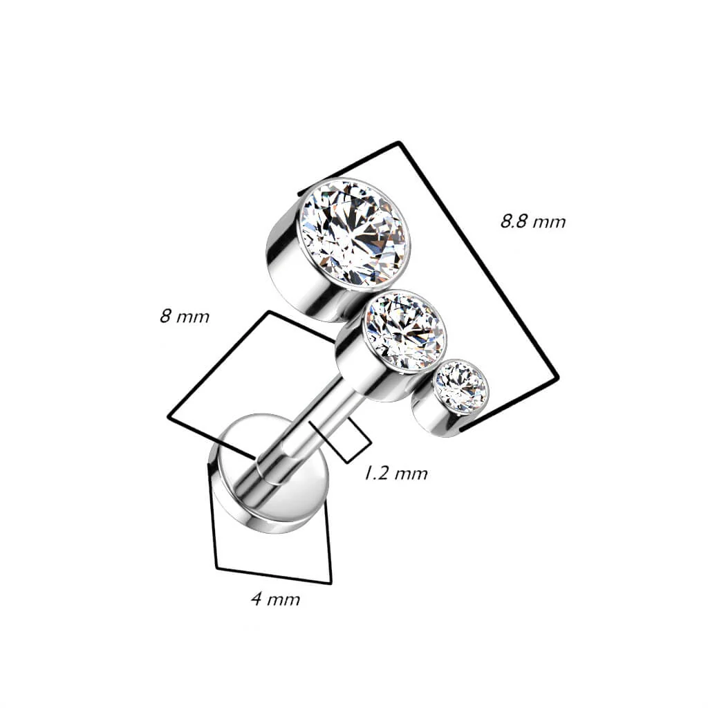 Titane Labret 3 Zircones Filetage Interne - Image 3