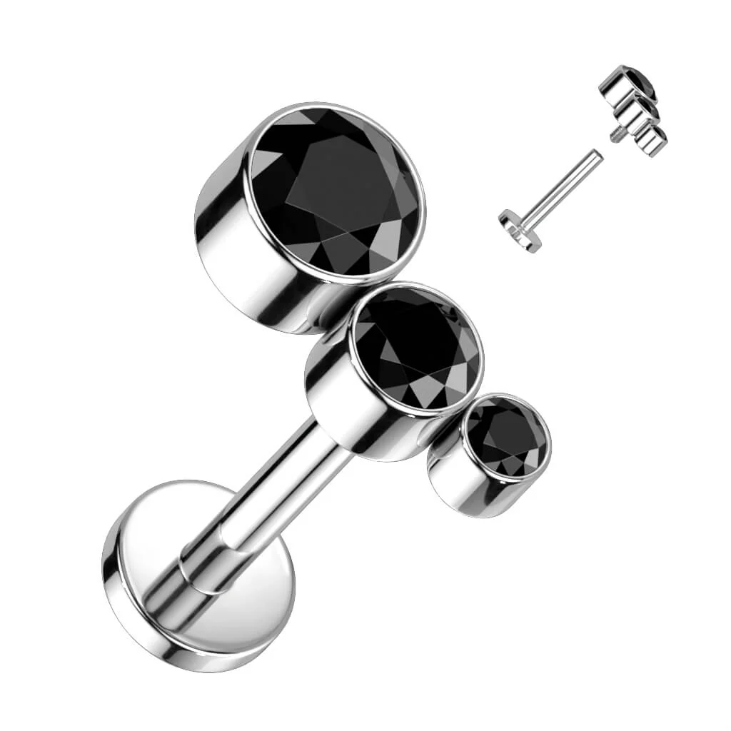 Titane Labret 3 Zircones Filetage Interne - Image 6