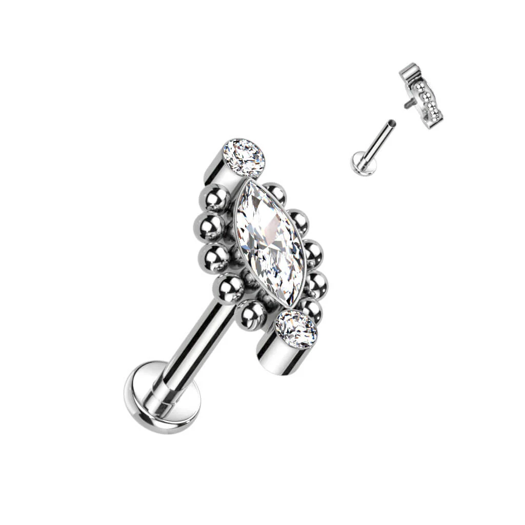 Titane Labret Marquise Zircone Argent Filetage Interne - Image 2