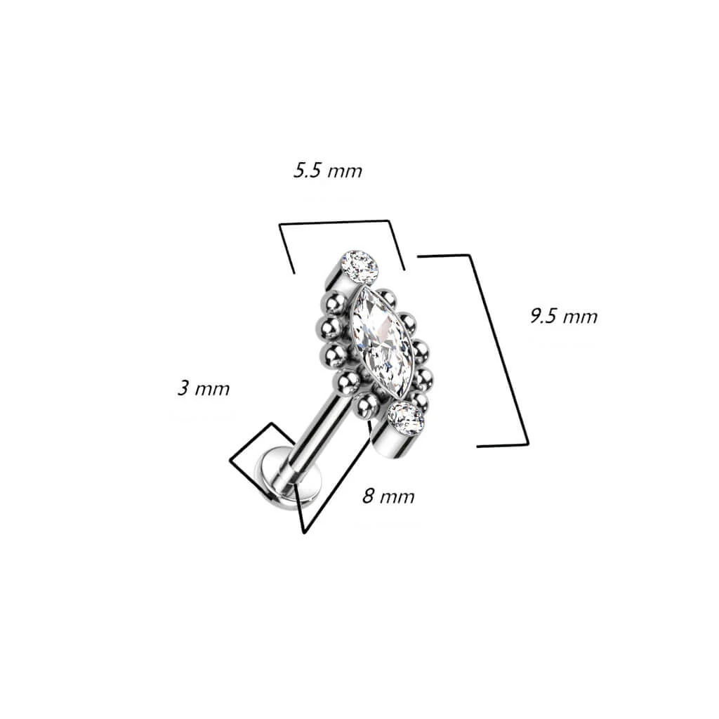 Titane Labret Marquise Zircone Argent Filetage Interne - Image 3