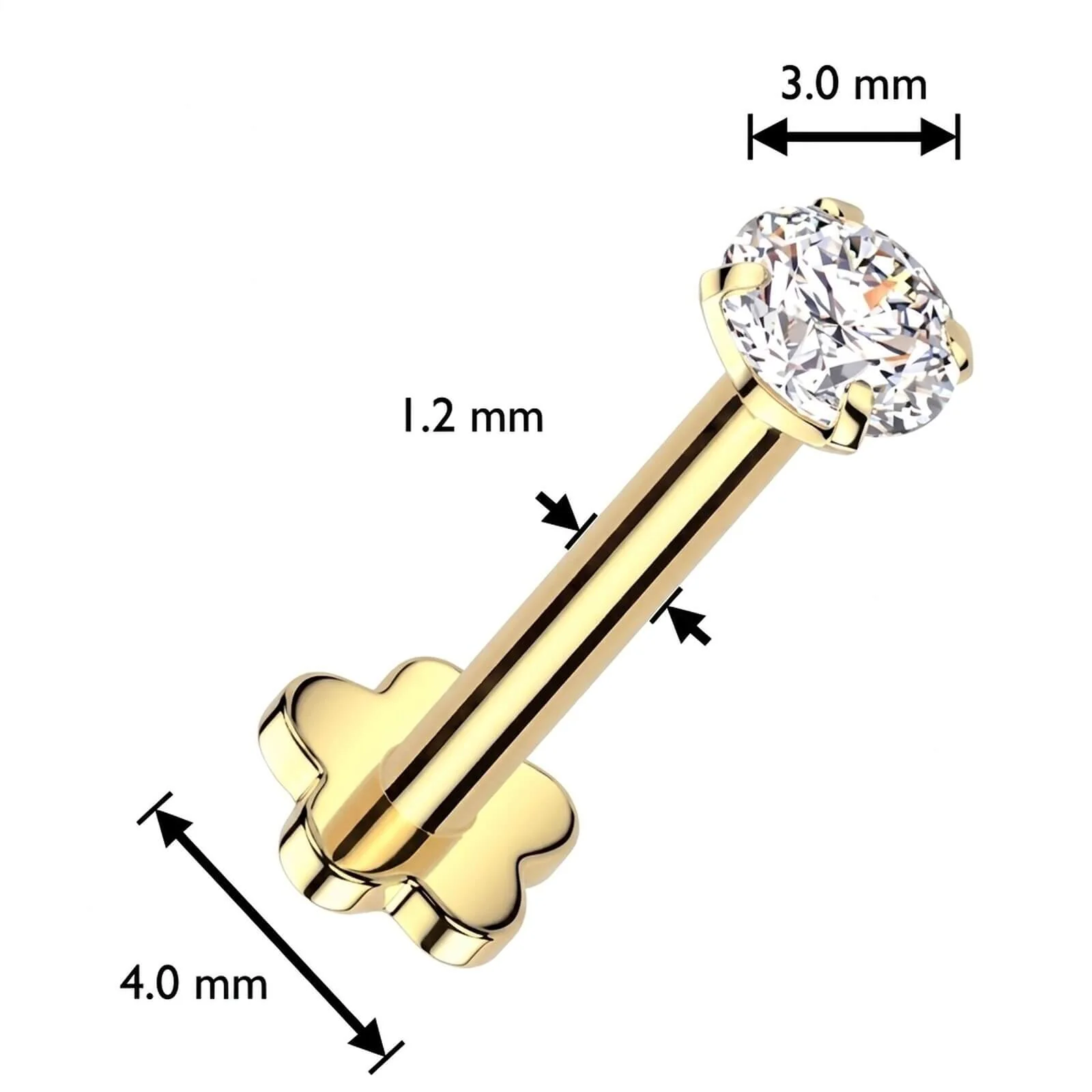 Titane Labret zircone base florale Filetage Interne - Image 2