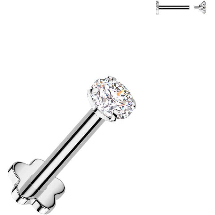 Titane Labret zircone base florale Filetage Interne - Image 4