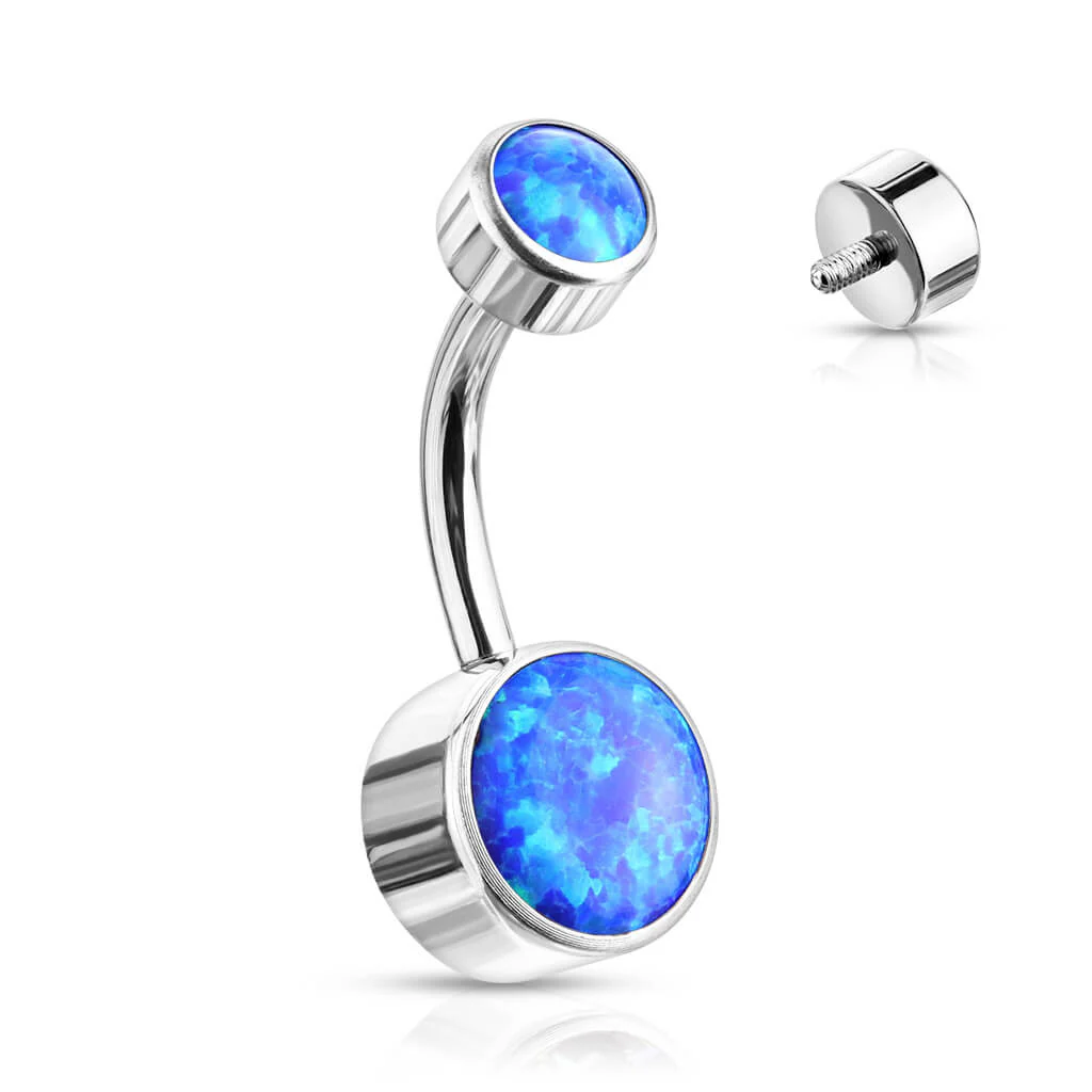 Titane Piercing Nombril Opale Ronde Argent Filetage Interne - Image 2