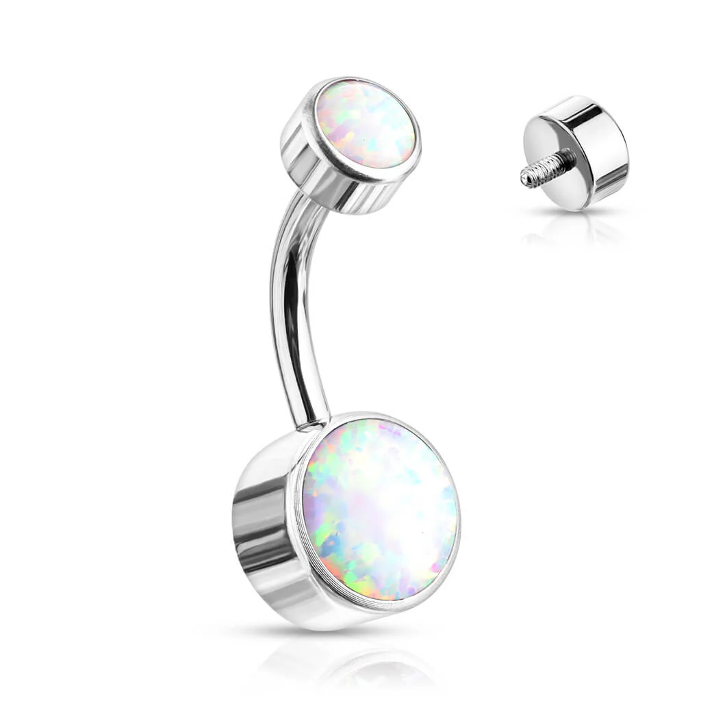 Titane Piercing Nombril Opale Ronde Argent Filetage Interne - Image 4