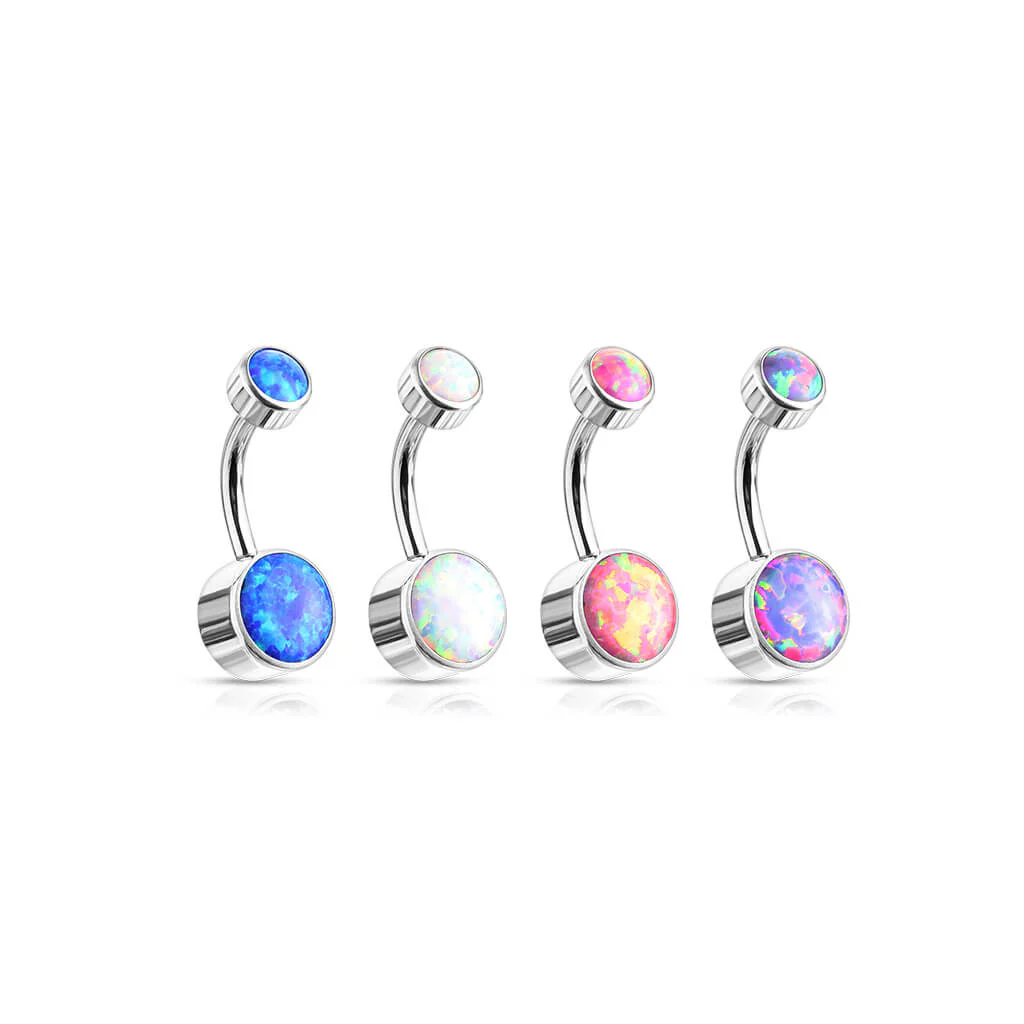 Titane Piercing Nombril Opale Ronde Argent Filetage Interne - Image 5