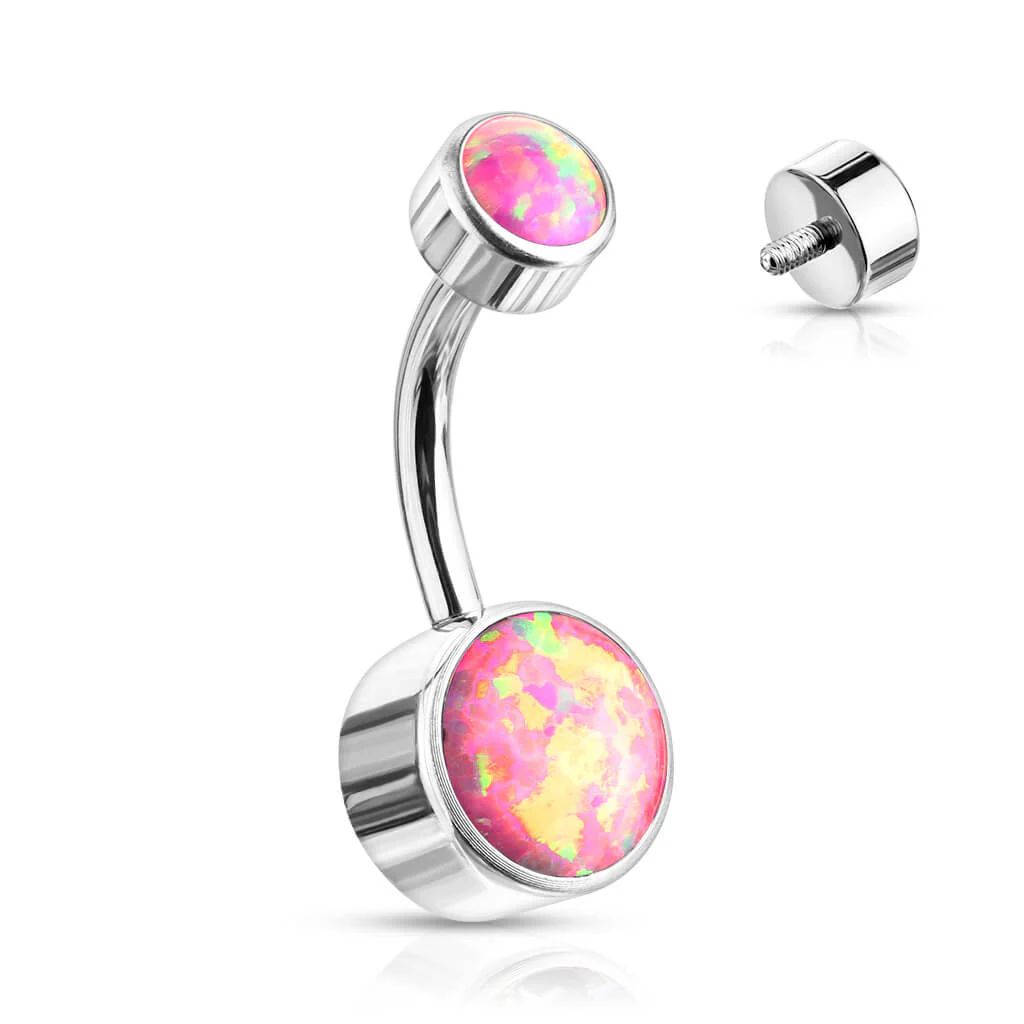 Titane Piercing Nombril Opale Ronde Argent Filetage Interne - Image 6