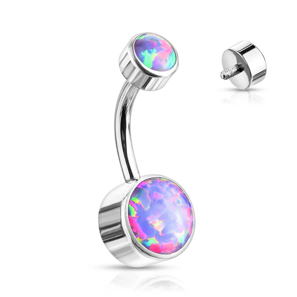 Titane Piercing Nombril Opale Ronde Argent Filetage Interne - Image 8