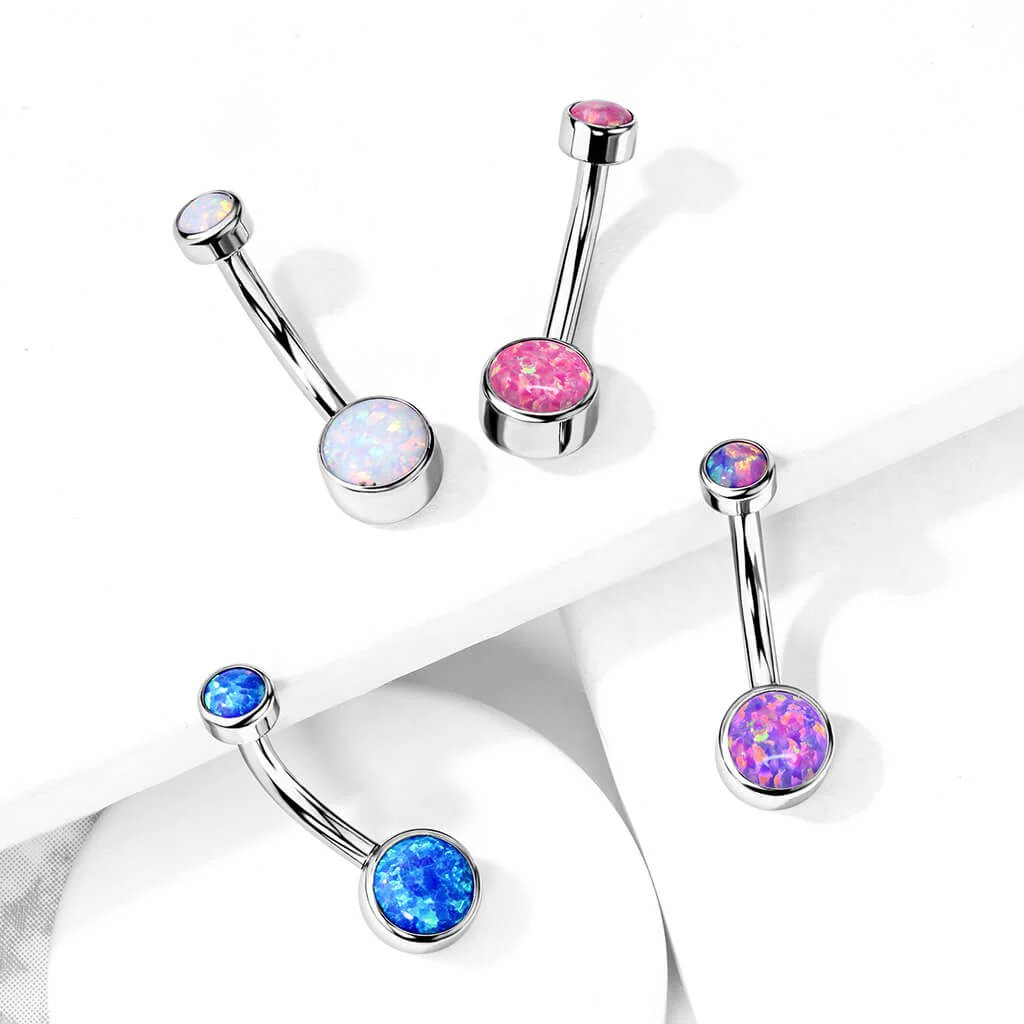 Titane Piercing Nombril Opale Ronde Argent Filetage Interne - Image 9