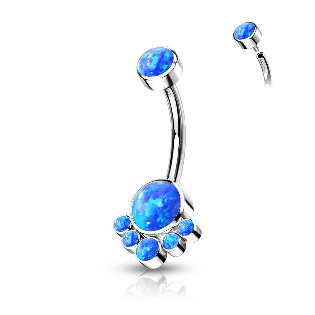 Titane Piercing Nombril Opale Argent Filetage Interne - Image 2