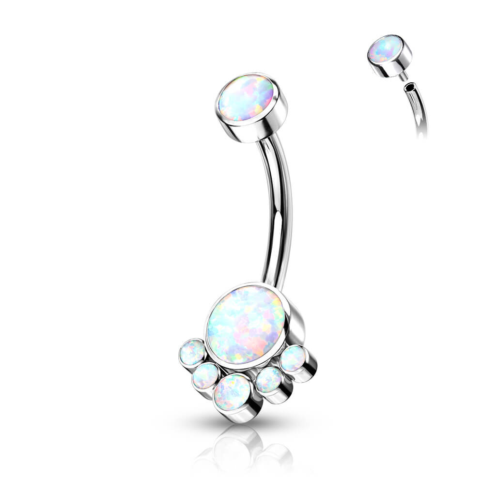 Titane Piercing Nombril Opale Argent Filetage Interne - Image 4