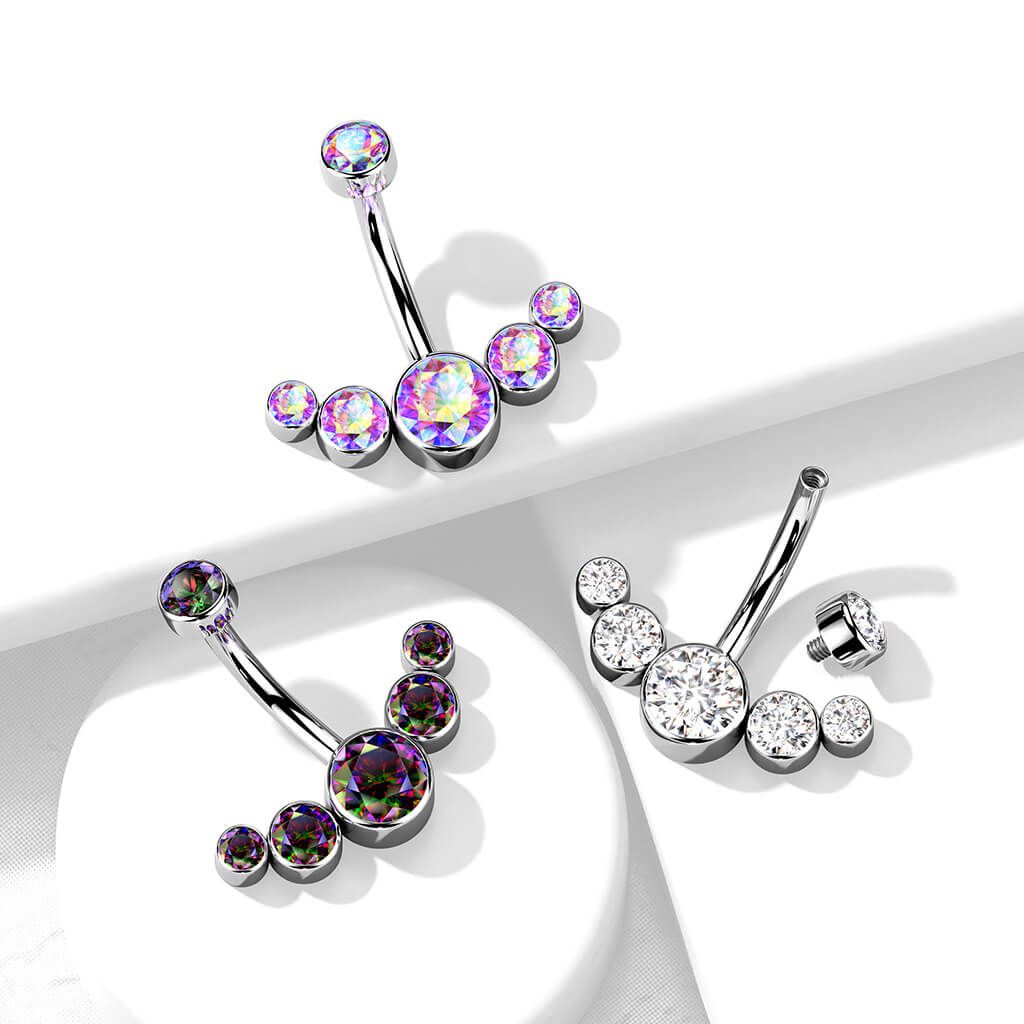 Titane Piercing Nombril 5 Zircones Argent Filetage Interne - Image 5