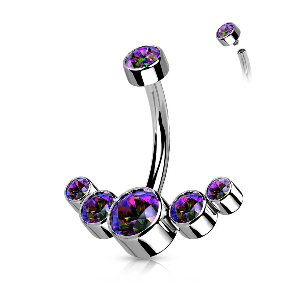 Titane Piercing Nombril 5 Zircones Argent Filetage Interne - Image 8