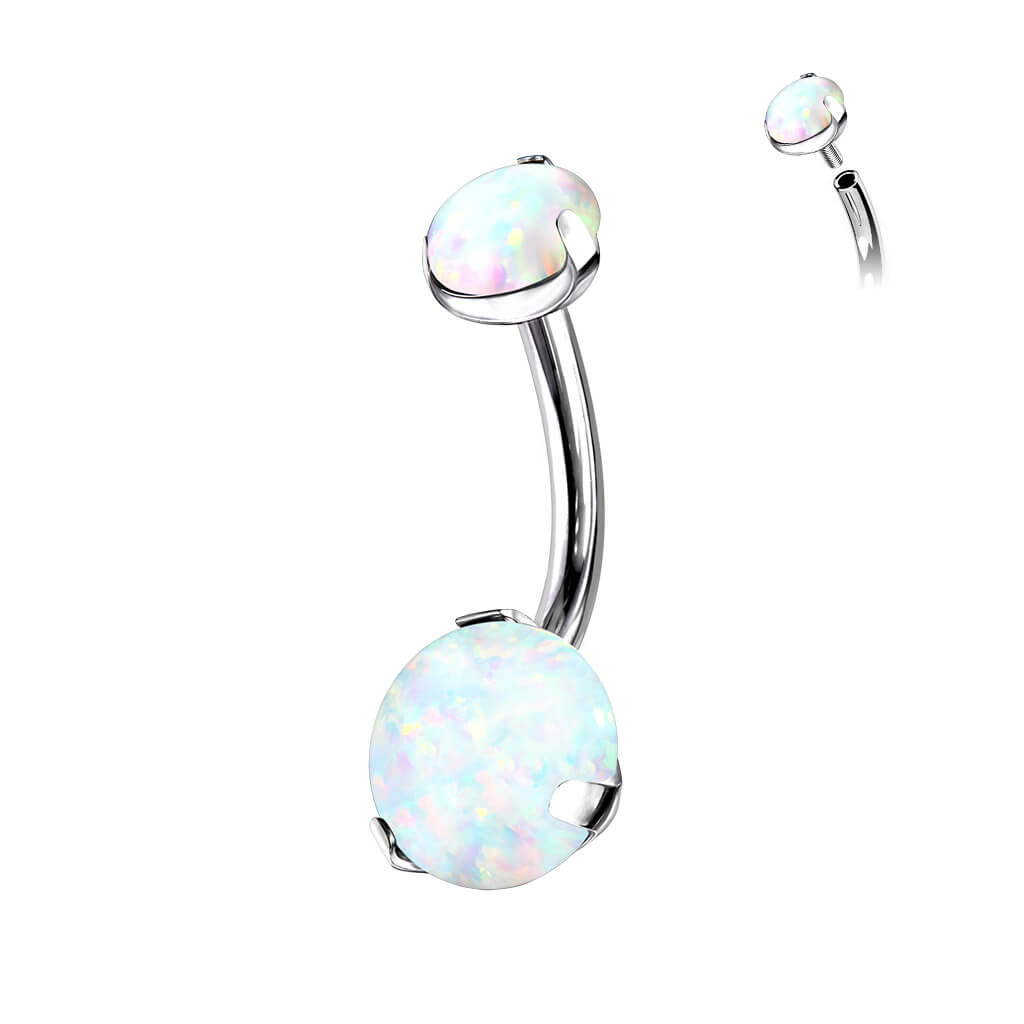 Titane Piercing Nombril Opal Serti Griffe Filetage Interne - Image 7