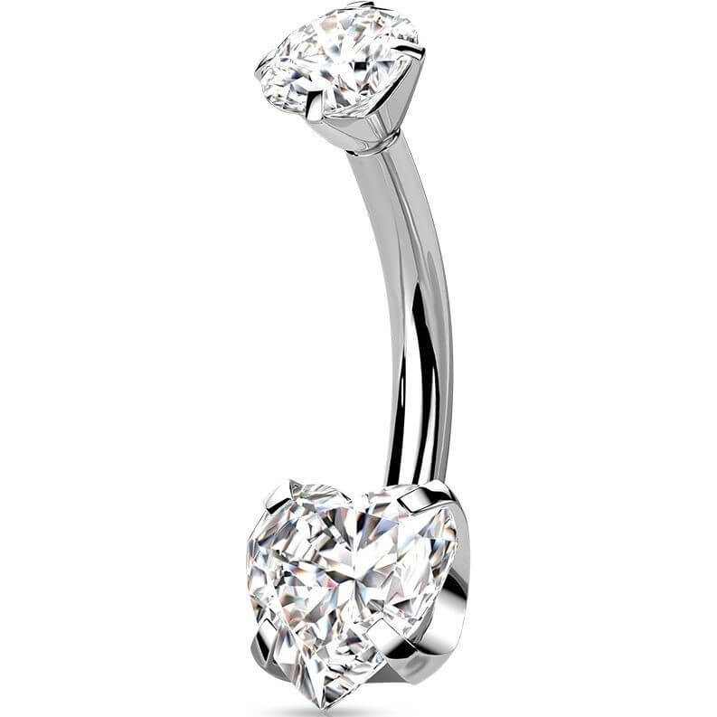 Titane Piercing Nombril Cœur Zircone Serti Griffe Filetage Interne