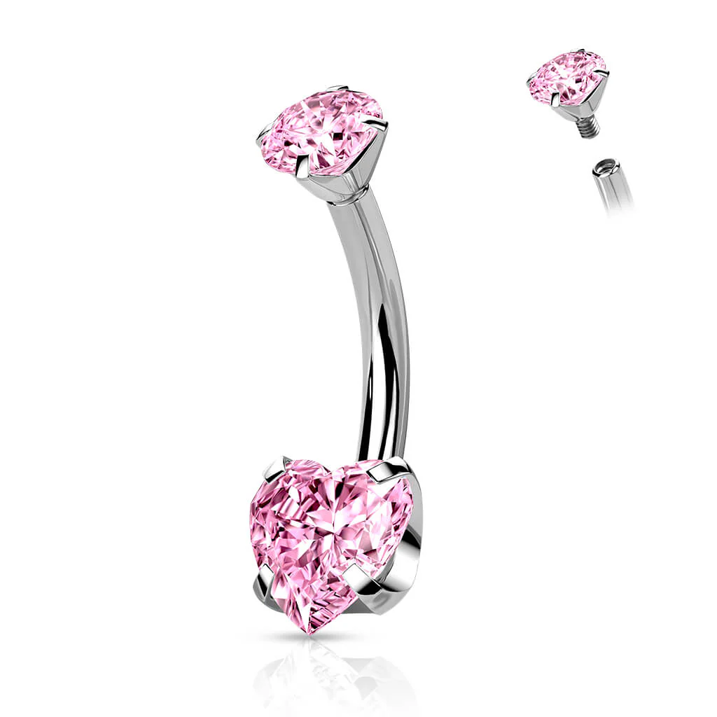 Titane Piercing Nombril Cœur Zircone Serti Griffe Filetage Interne - Image 6