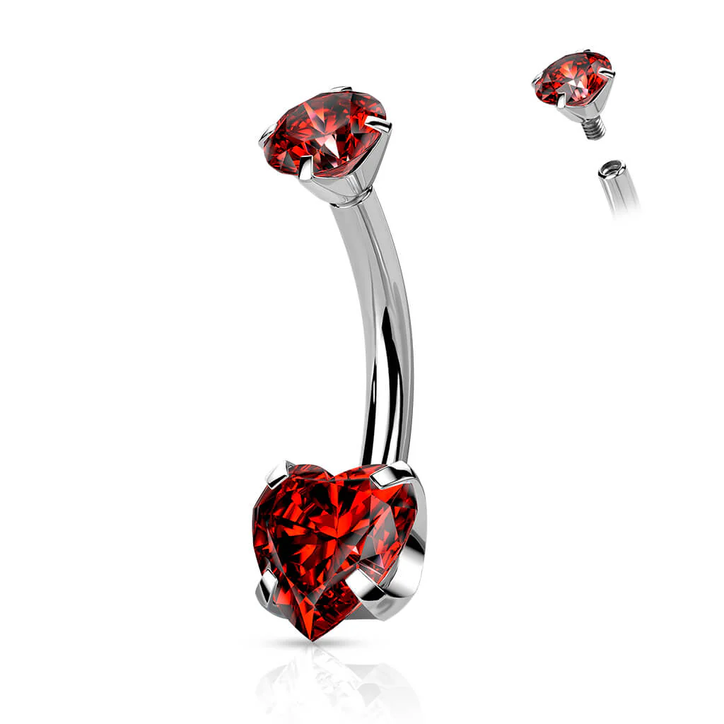 Titane Piercing Nombril Cœur Zircone Serti Griffe Filetage Interne - Image 9