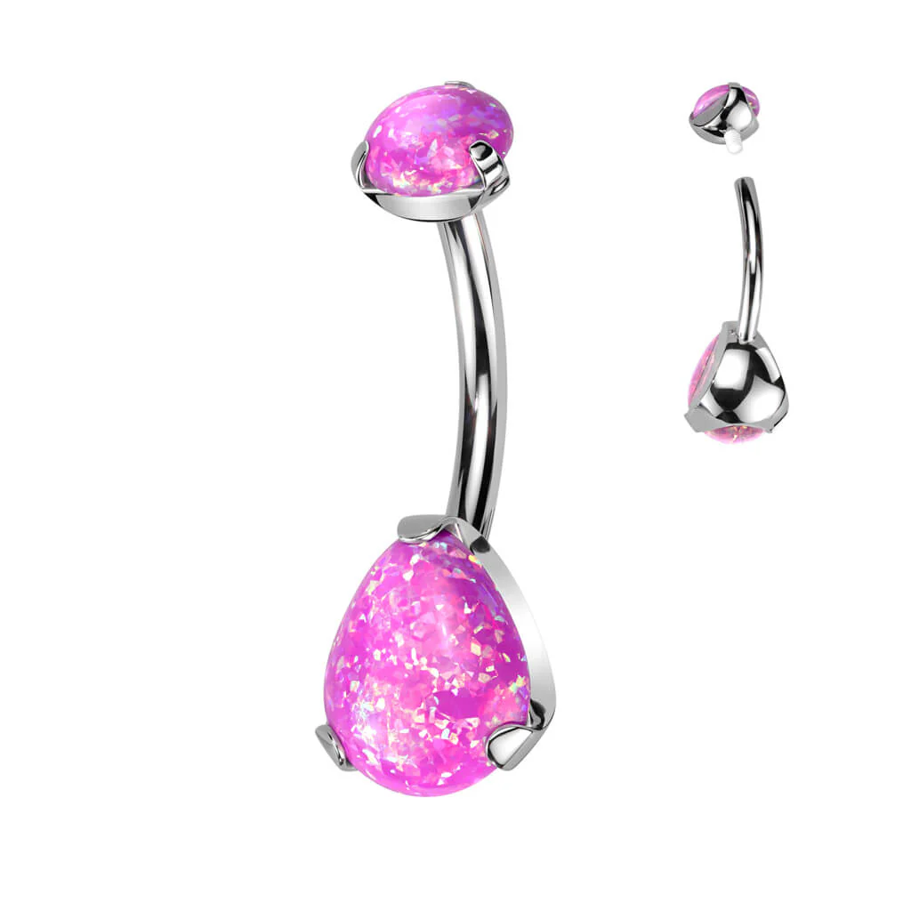 Titane Piercing Nombril Goutte Opale Seti Griffe Filetage Interne - Image 10