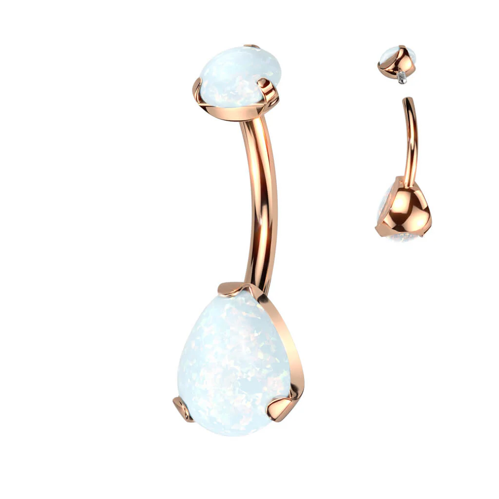 Titane Piercing Nombril Goutte Opale Seti Griffe Filetage Interne - Image 6