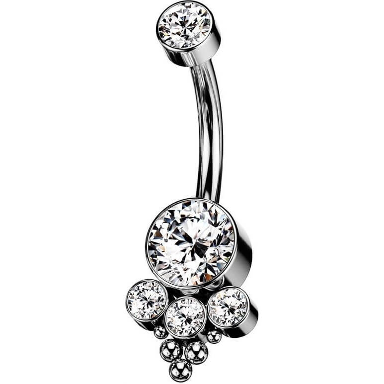 Titane Piercing Nombril Zircone Opale Argent Filetage Interne