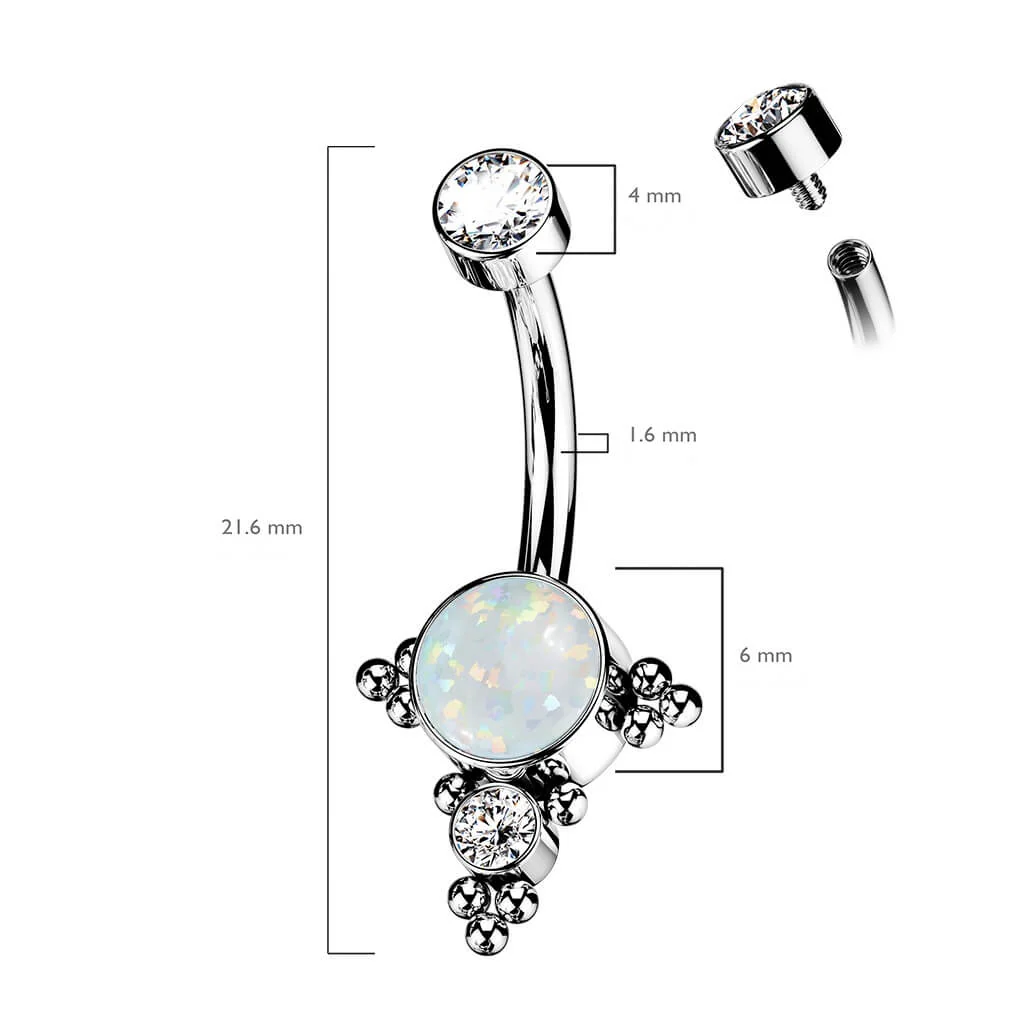 Titane Piercing Nombril Zircone Opale Argent Filetage Interne - Image 3