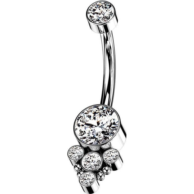 Titane Piercing Nombril Zircone Opale Argent Filetage Interne