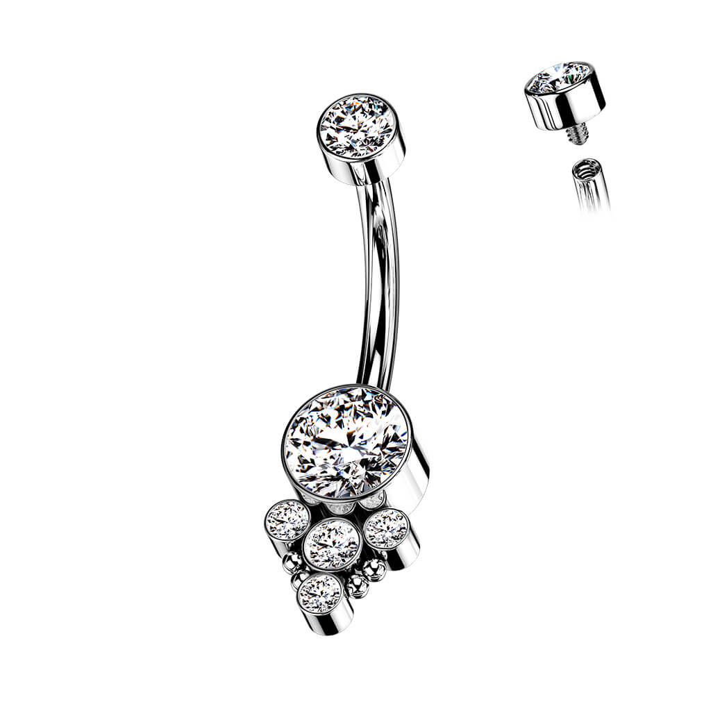 Titane Piercing Nombril Zircone Opale Argent Filetage Interne - Image 2