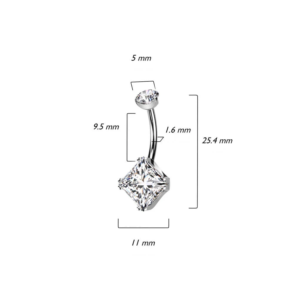 Titane Piercing Nombril Zircone Carrée Filetage Interne - Image 3