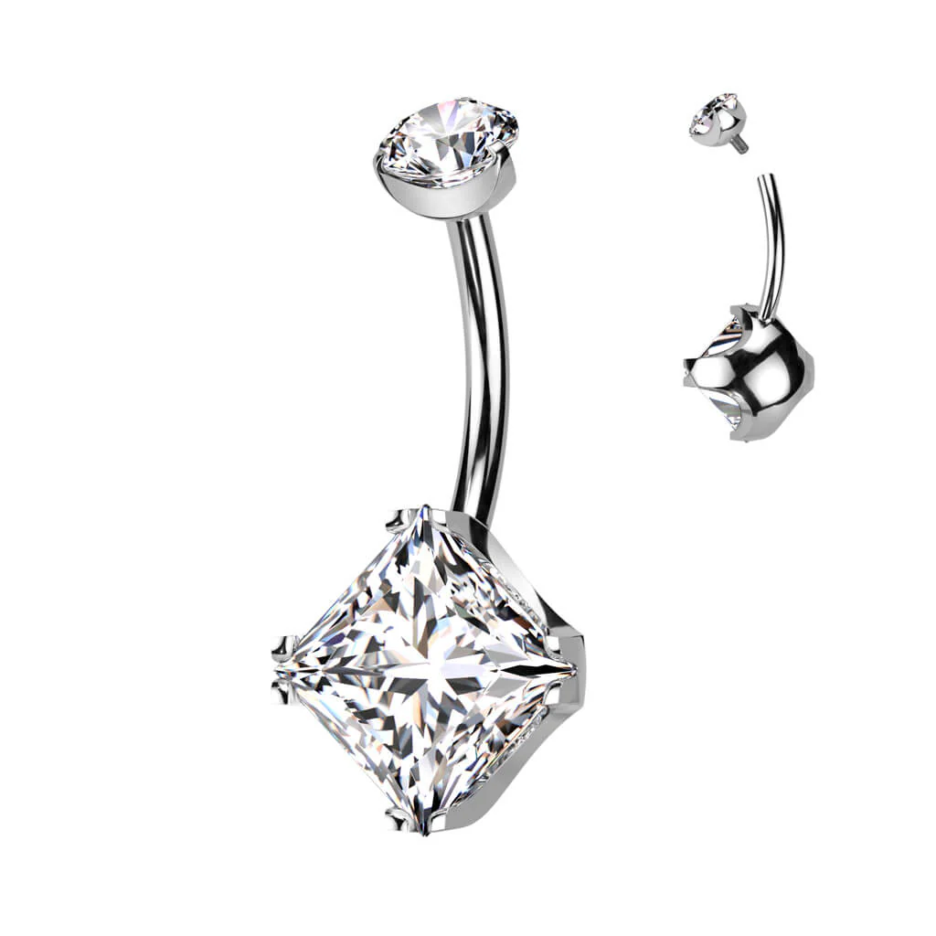 Titane Piercing Nombril Zircone Carrée Filetage Interne - Image 4