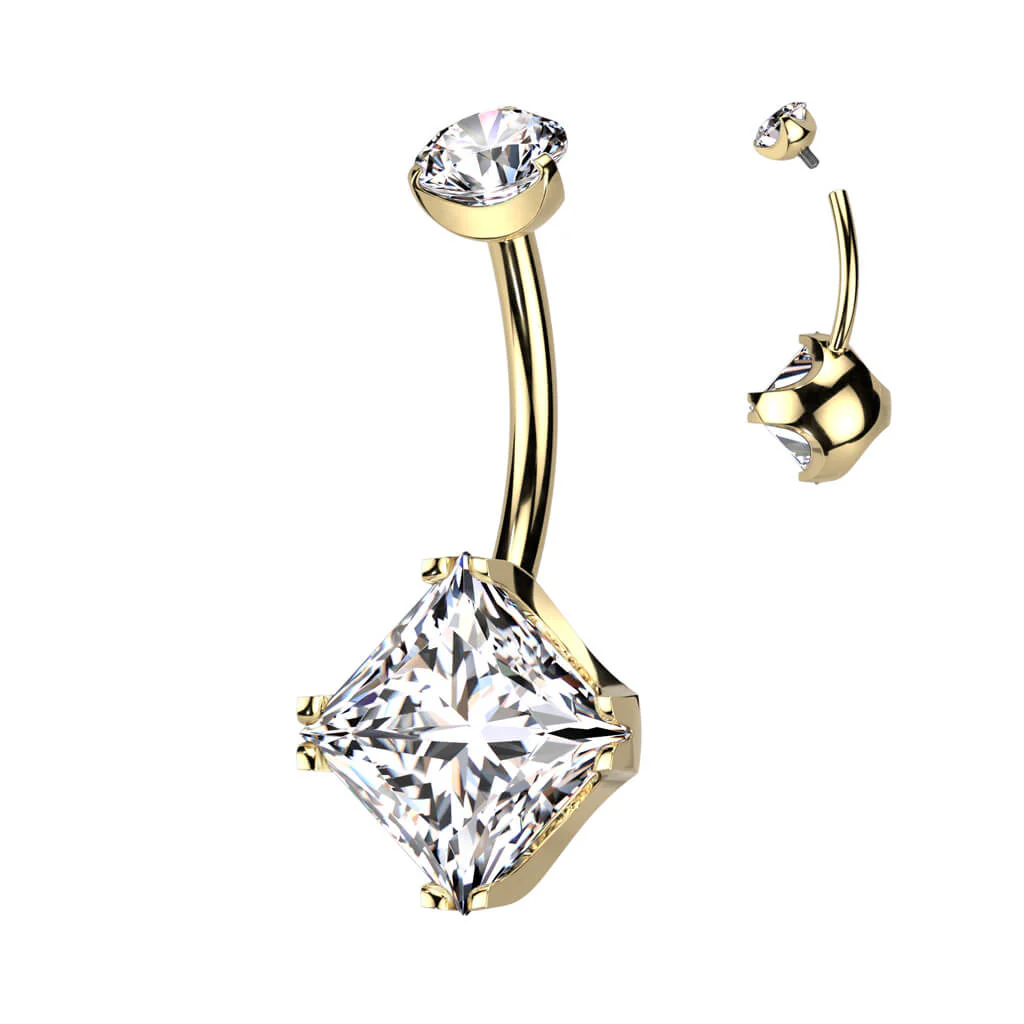 Titane Piercing Nombril Zircone Carrée Filetage Interne - Image 5