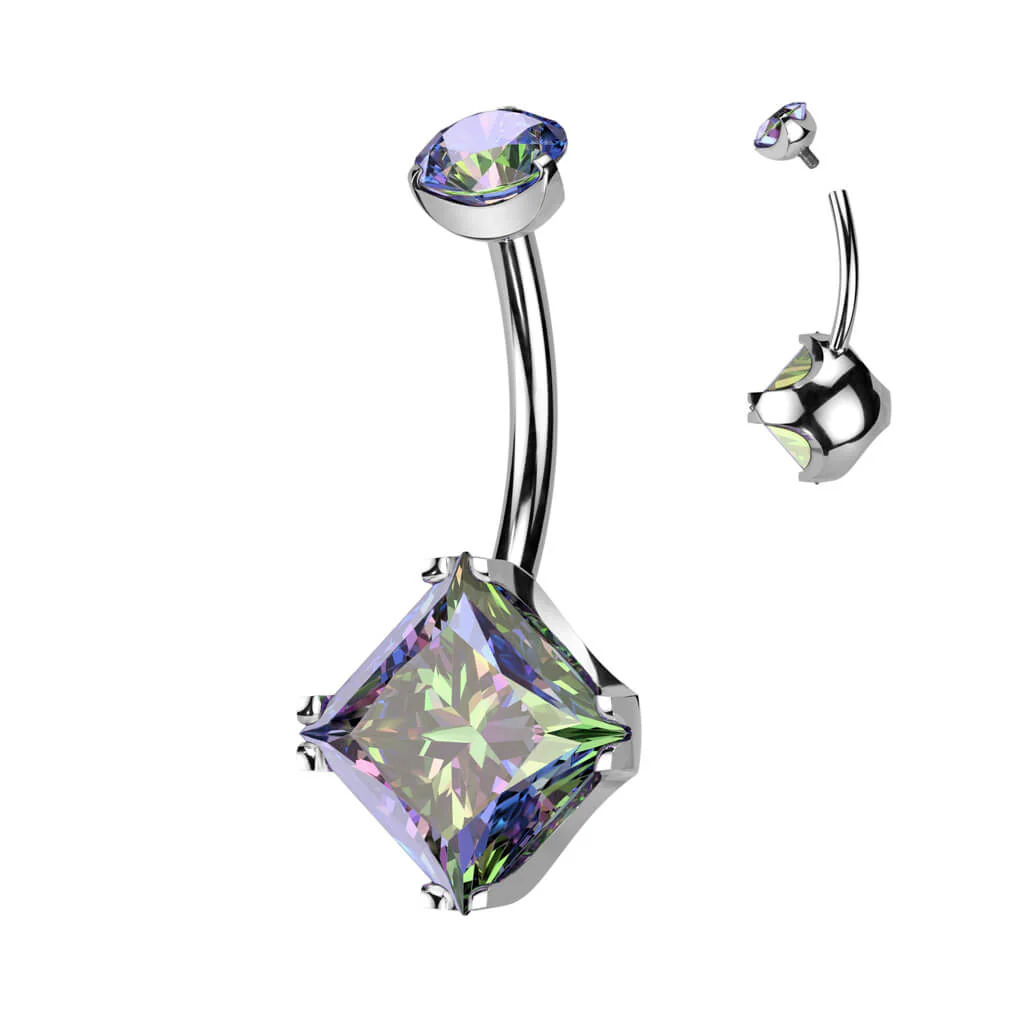 Titane Piercing Nombril Zircone Carrée Filetage Interne - Image 7