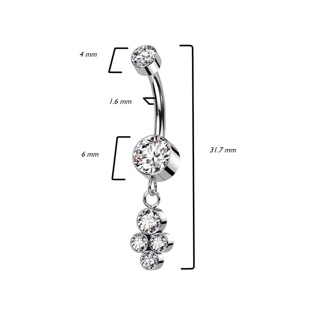 Titane Piercing Nombril Pendentif Zircone Argent Filetage Interne - Image 3